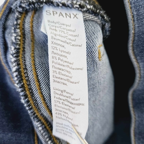 Spanx Distressed Ankle Skinny Raw Hem Jeans 2023 Medium Wash Pull On Medium - Picture 6 of 8
